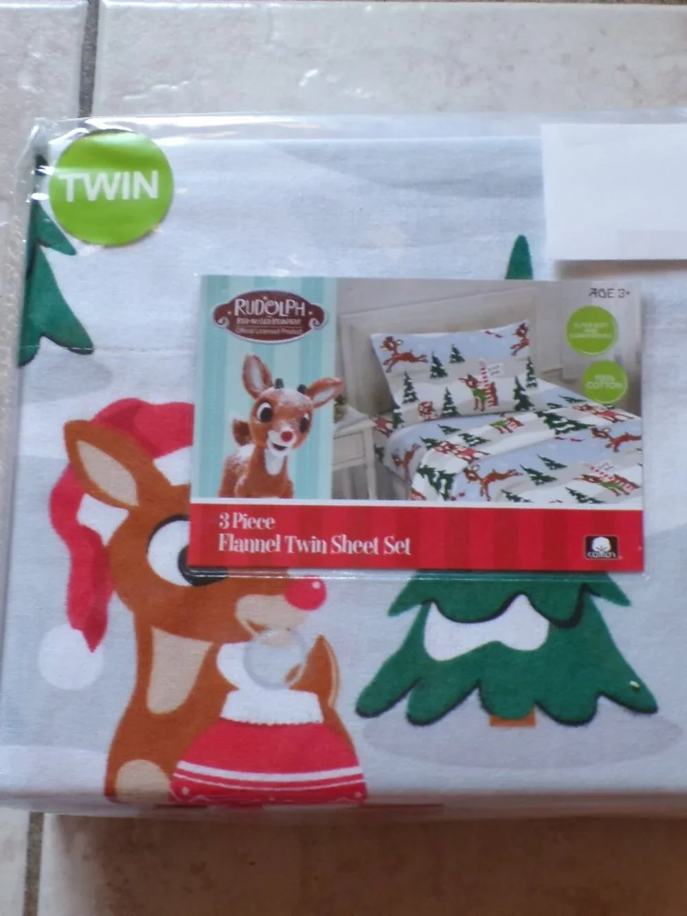 RUDOLPH THE RED NOSED REINDEER CHRISTMAS FLANNEL SHEETS 3 PIECE SET TWIN SIZE